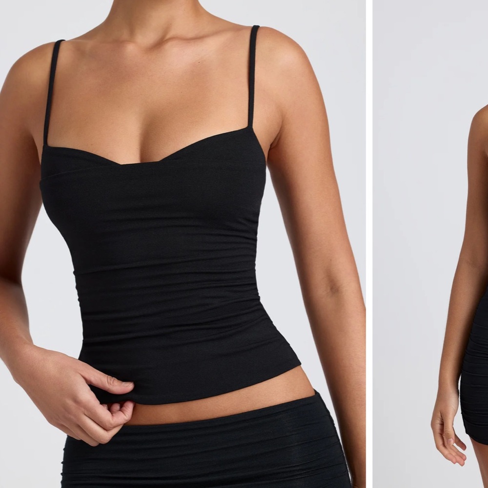 Oh Polly Modal Ruched Layered Tank Top in Black